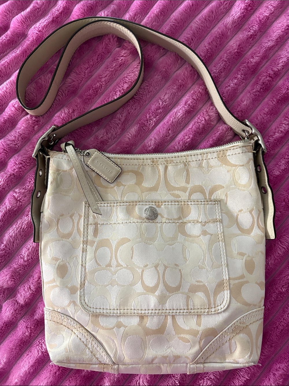 Coach Beige Signature Canvas Shoulder Bag